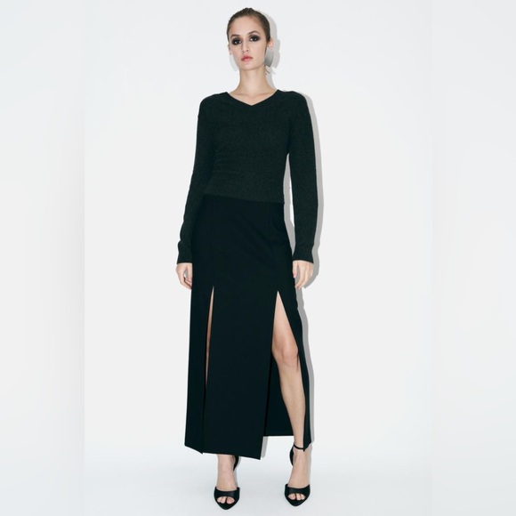 Zara SLIT WOOL SKIRT ZW COLLECTION. Black. Size XS. New with Tags. - Picture 2 of 10